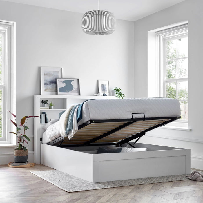 What makes the Bedmaster Arizona White Wooden Ottoman Storage Bed special? - Rest Relax