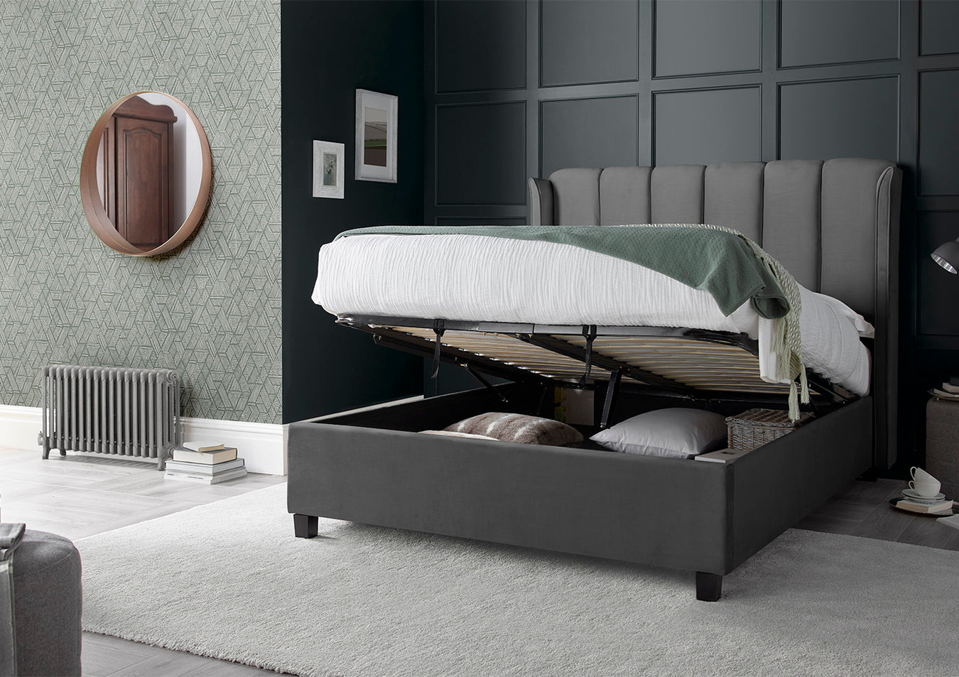 Bedmaster Aurora Ottoman Bed Grey Open