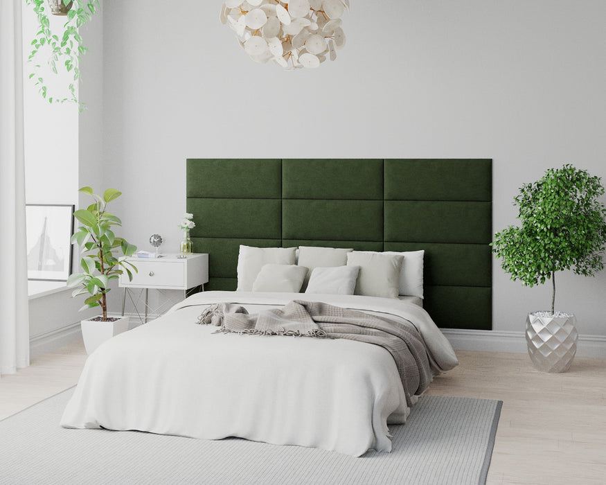 AspireAspire EasyMount Wall Mounted Upholstered Panels, Modular DIY Headboard in Plush Velvet Fabric - Forest Green - Rest Relax
