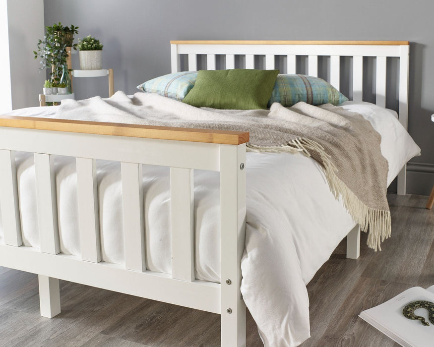 AspireAspire Atlantic Solid Wood White and Natural Bed Frame - Rest Relax