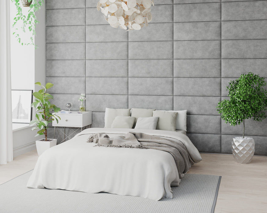 AspireAspire EasyMount Wall Mounted Upholstered Panels, Modular DIY Headboard in Kimiyo Linen Fabric - Silver - Rest Relax