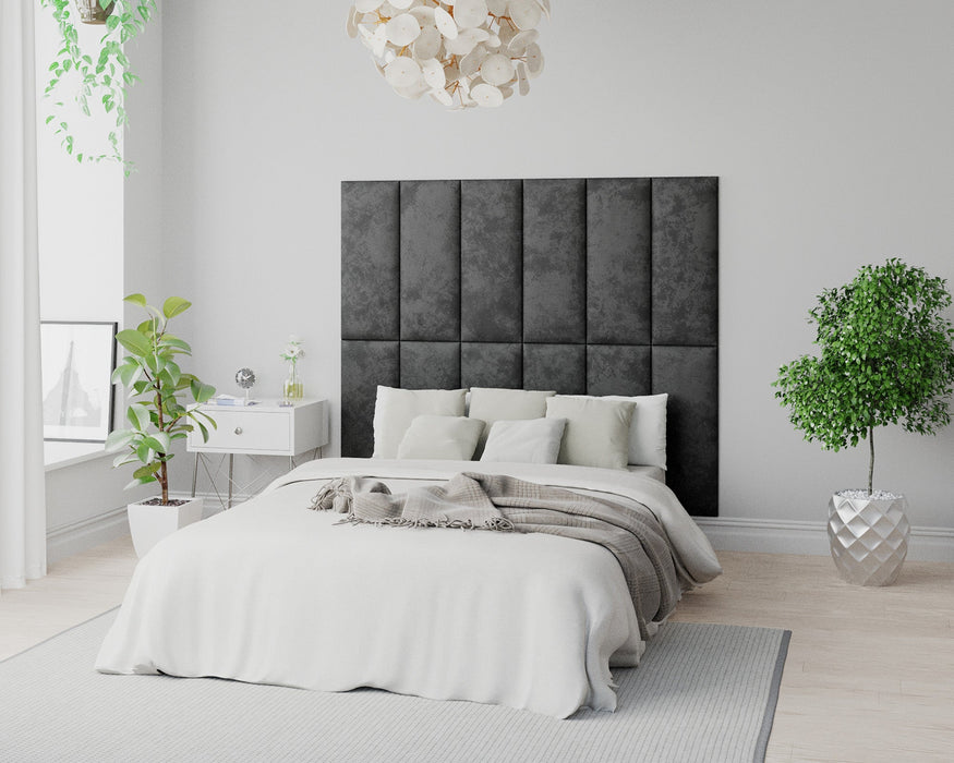 AspireAspire EasyMount Wall Mounted Upholstered Panels, Modular DIY Headboard in Mirazzi Velvet Fabric - Black - Rest Relax