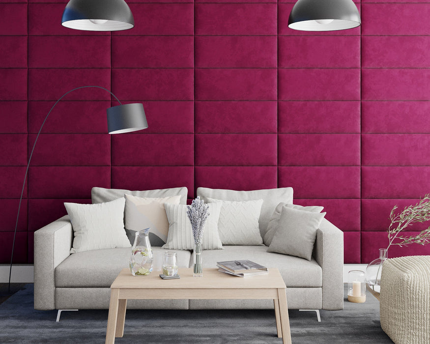 Aspire EasyMount Wall Mounted Upholstered Panels, Modular DIY Headboard in Plush Velvet Fabric - Berry