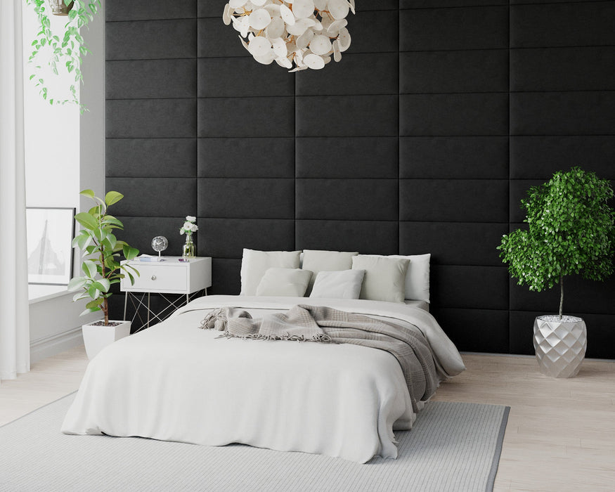 AspireAspire EasyMount Wall Mounted Upholstered Panels, Modular DIY Headboard in Plush Velvet Fabric - Ebony - Rest Relax