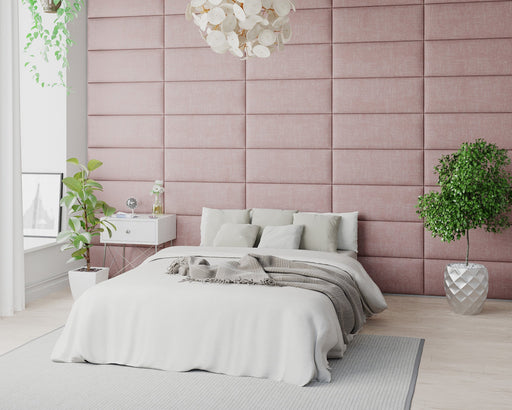AspireAspire EasyMount Wall Mounted Upholstered Panels, Modular DIY Headboard in Pure Pastel Cotton Fabric - Tea Rose - Rest Relax