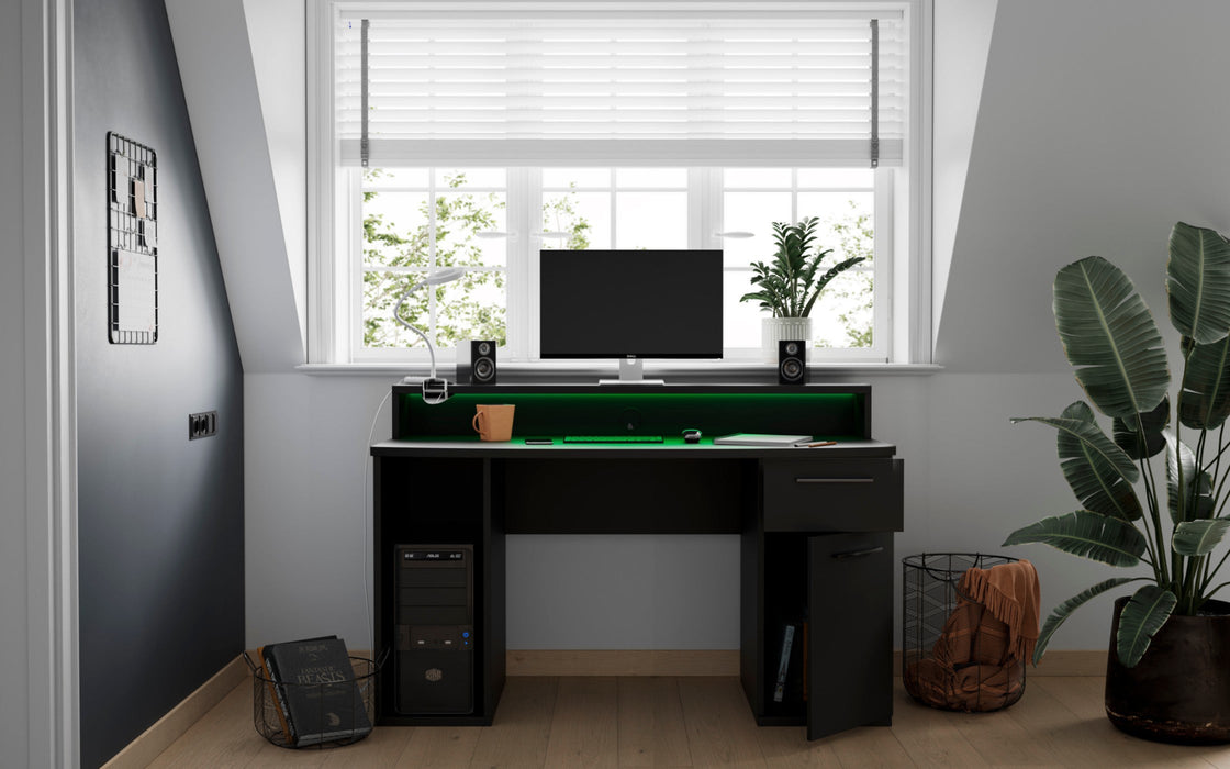 Flair FurnishingsFlair Power Z Compact Black Computer Gaming Desk With Colour Changing LED Lights - Rest Relax