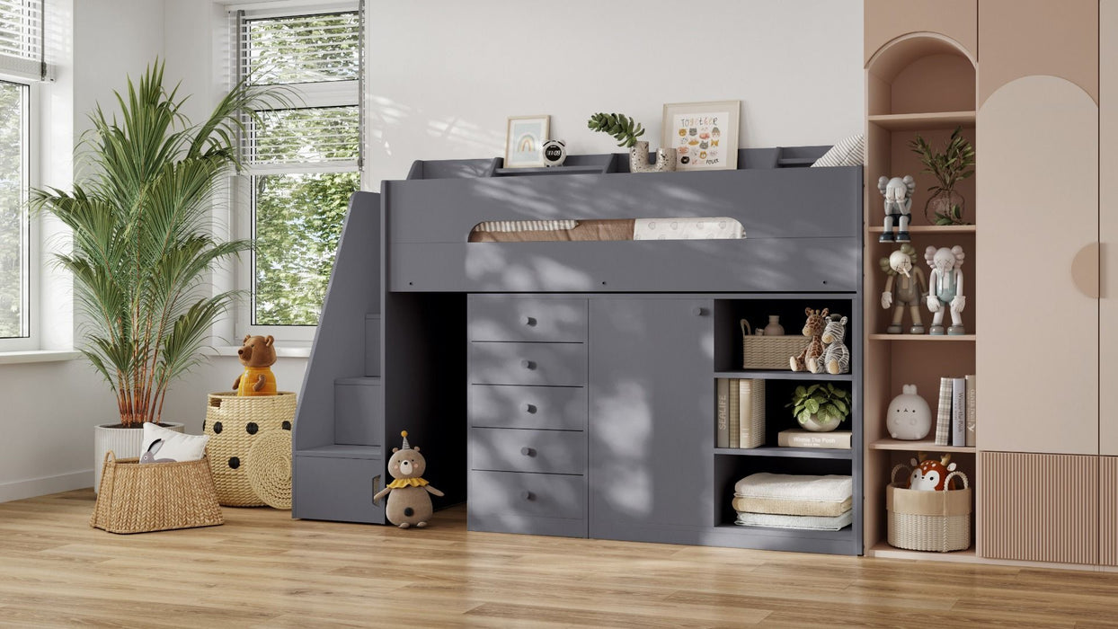 Flair FurnishingsFlair Stepaside Staircase High Sleeper Storage Station Grey - Rest Relax
