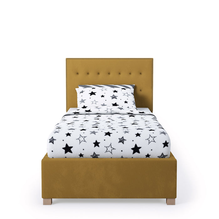 Amelia Fabric Ottoman Single Bed, Plush Velvet Fabric - Ochre