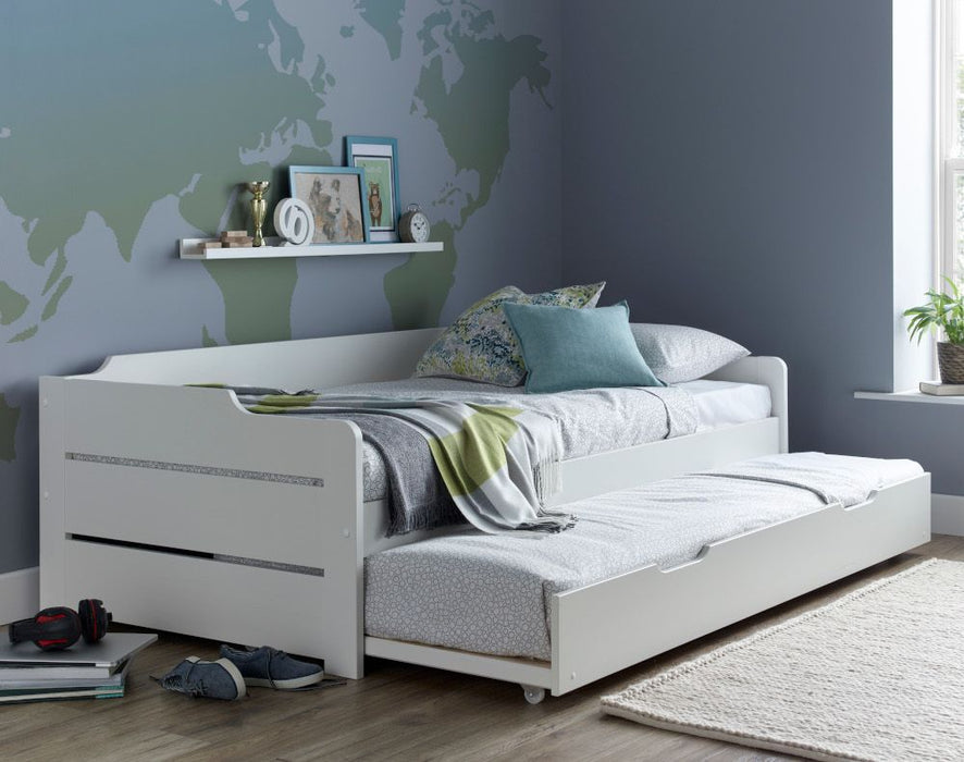 Cosmic White Wooden Guest Single Bed With Trundle