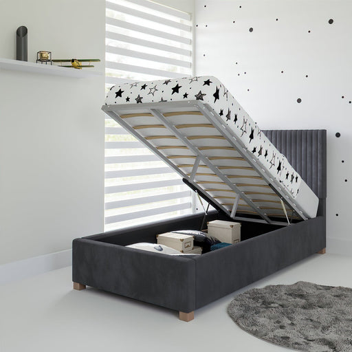 Furniture HausEmma Fabric Ottoman Single Bed, Plush Velvet Fabric - Steel - Rest Relax