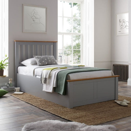 Another view of the grey ottoman single bed.