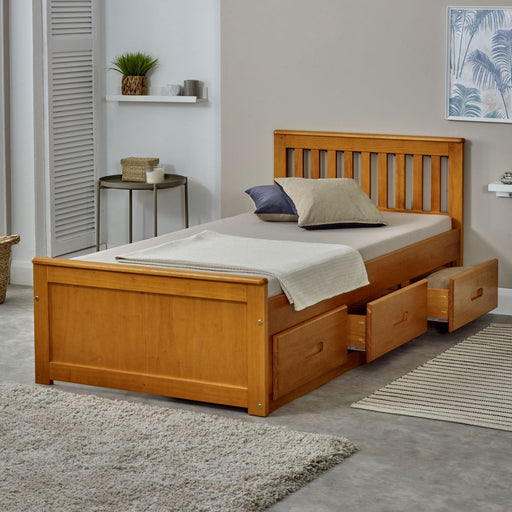 Honey wooden storage single cabin bed.