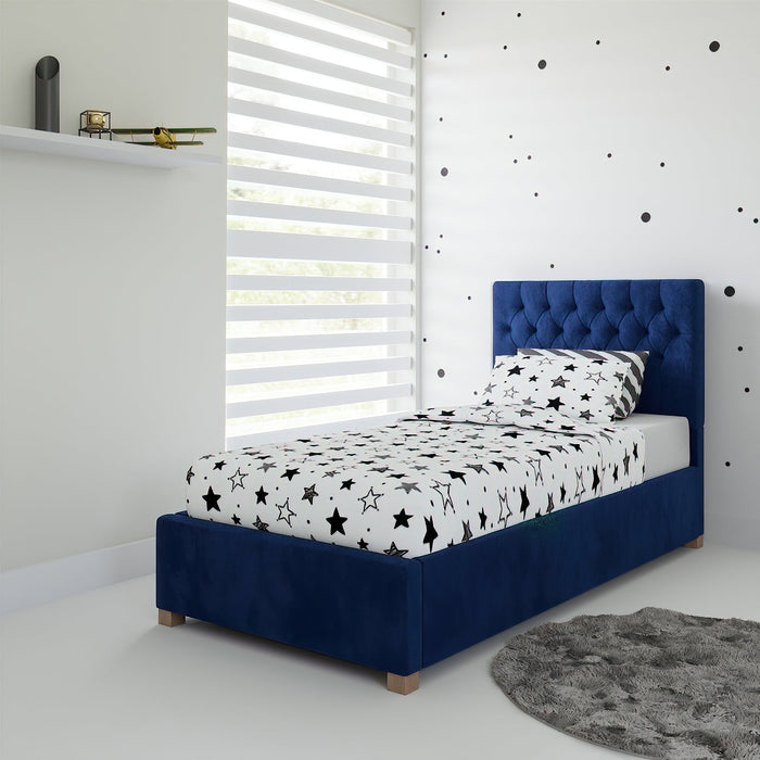 Mia Fabric Ottoman Single Bed, Plush Velvet Fabric - Navy