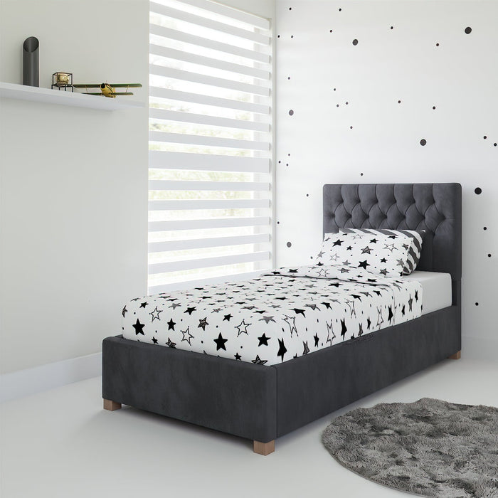 Mia Fabric Ottoman Single Bed, Plush Velvet Fabric - Steel