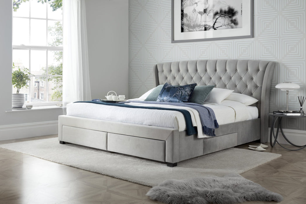 Furniture HausNewport Grey Velvet 4 Drawer Storage Bed - Rest Relax