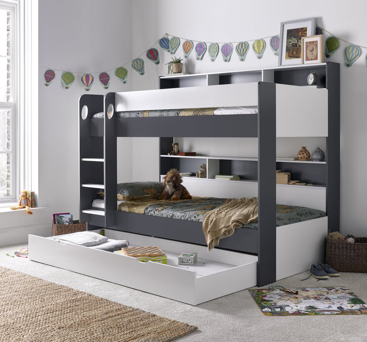 Furniture HausOlive Grey and White Wooden Storage Bunk Bed - Rest Relax