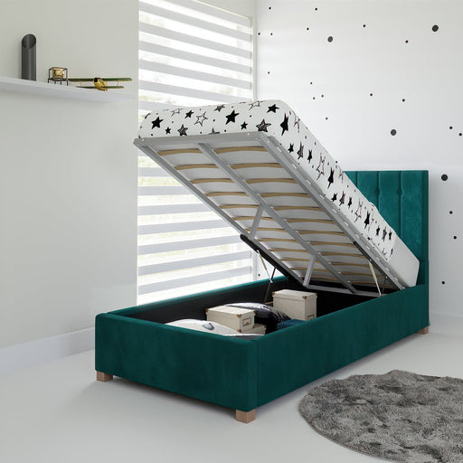 Furniture HausOlivia Fabric Ottoman Single Bed, Plush Velvet Fabric - Emerald - Rest Relax