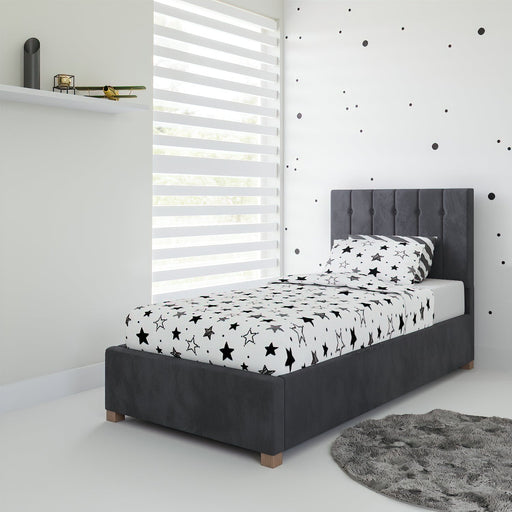 Furniture HausOlivia Fabric Ottoman Single Bed, Plush Velvet Fabric - Steel - Rest Relax