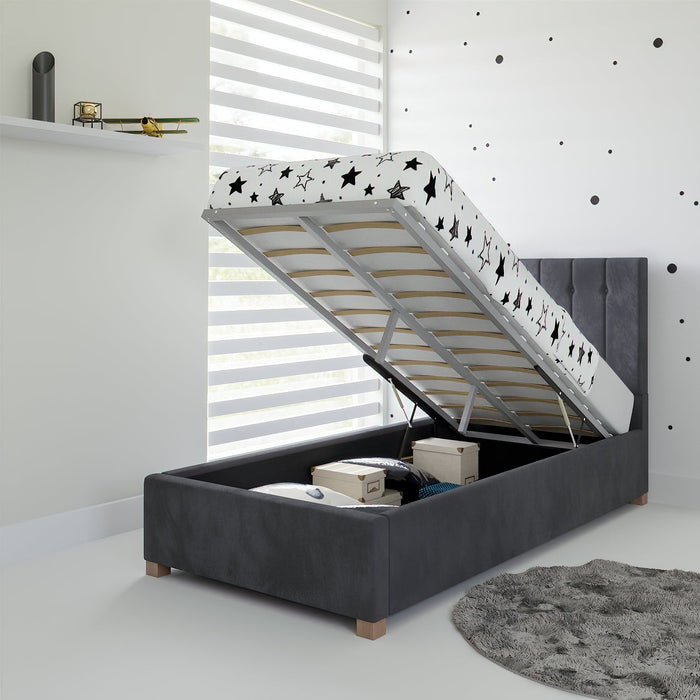 Furniture HausOlivia Fabric Ottoman Single Bed, Plush Velvet Fabric - Steel - Rest Relax