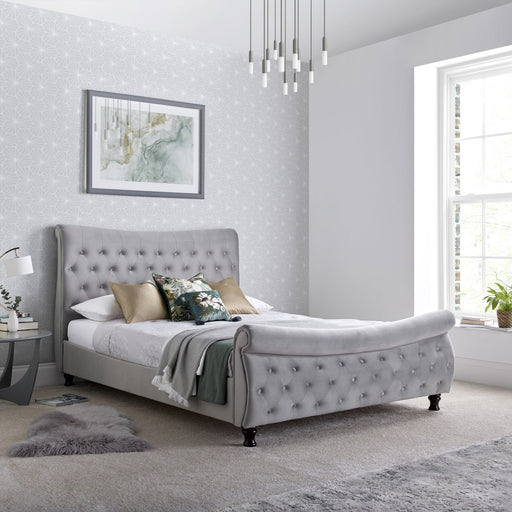 Furniture HausOscar Grey Velvet Chesterfield Sleigh Bed - Rest Relax