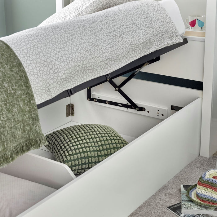 Furniture HausOscar White Wooden Ottoman Storage Single Bed - Rest Relax