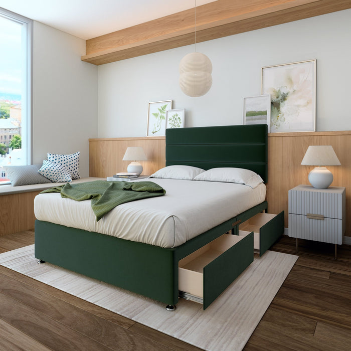 Rest RelaxRest Relax Sleep Plush Velvet Emerald Green Divan Bed with Headboard & Storage Options - Rest Relax