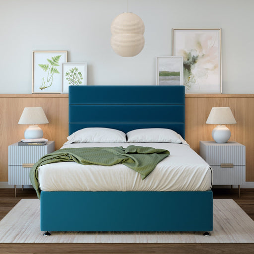 Rest RelaxRest Relax Sleep Plush Velvet Marine Blue Divan Bed with Headboard & Storage Options - Rest Relax